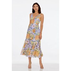 Dress the Population Lavender and Yellow Floral Midi Dress